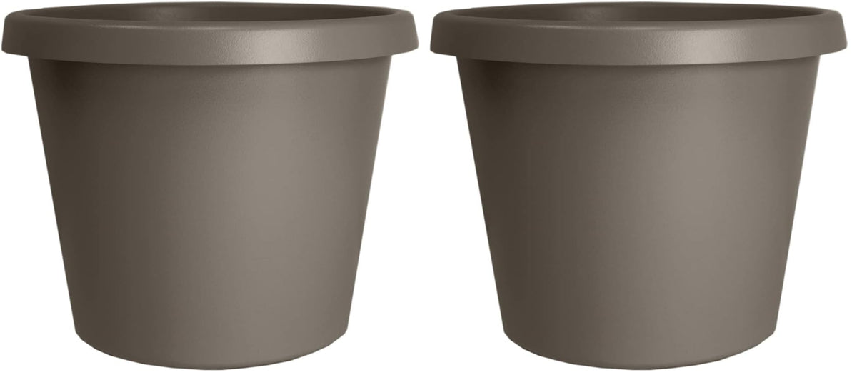 The HC Companies Prima Round Plastic Plant Pot w/Rolled Rim - Lightweight & UV Resistant Flower Pot for Herbs & More - Outdoor & Indoor Plant Pots w/Drainage (12 inch, Warm Gray, Pack of 1)