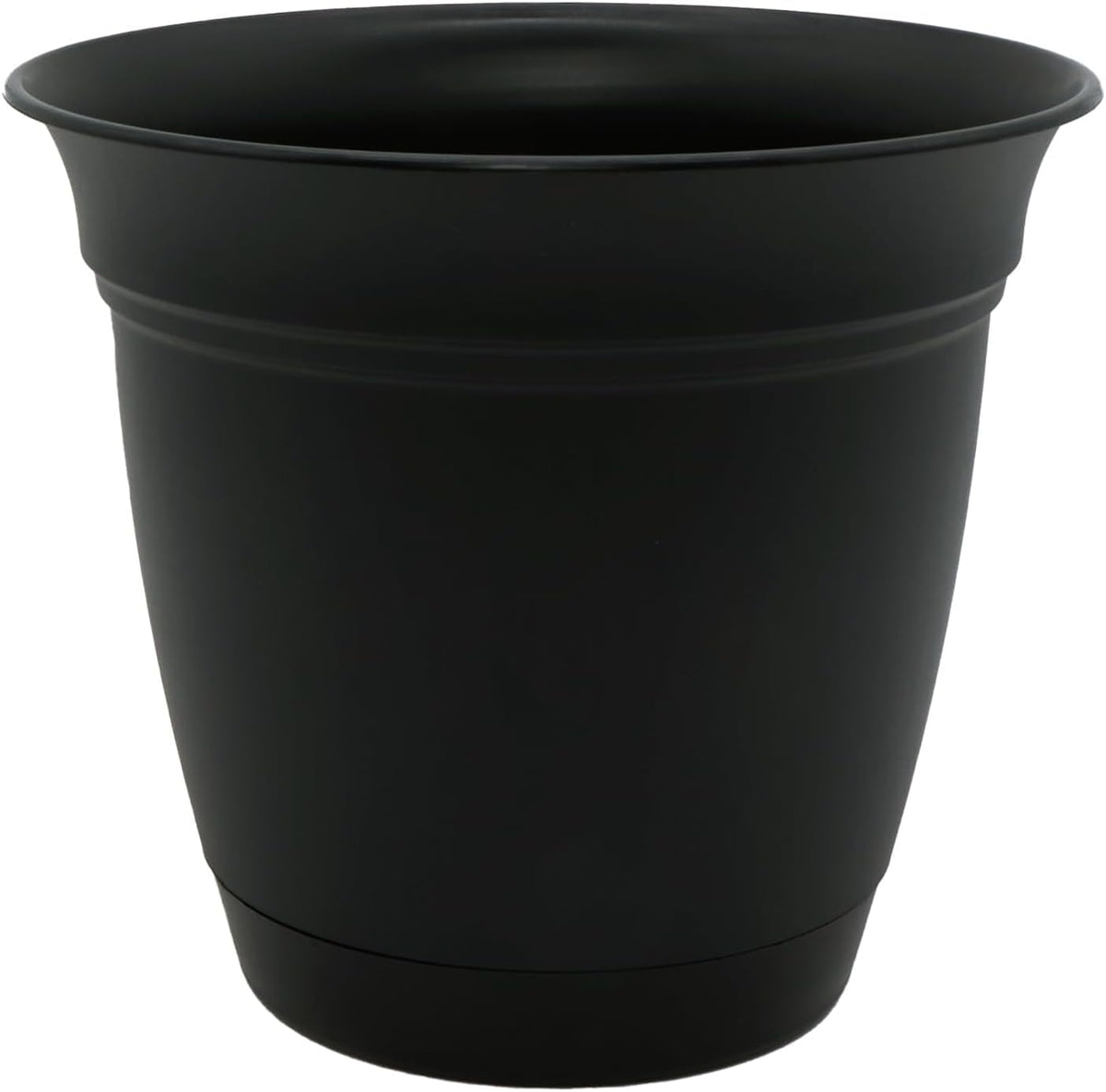 The HC Companies Eclipse Round Planter with Saucer - Outdoor & Indoor Plant Pot with Drainage Holes - Lightweight, UV-Resistant Plastic Pots for Plants, Flowers & Herbs (16" Warm Gray, Pack of 1)