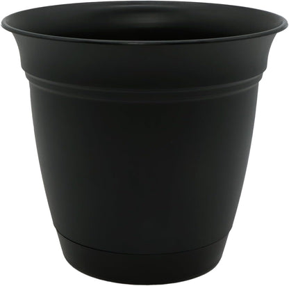 The HC Companies Eclipse Round Planter with Saucer - Outdoor & Indoor Plant Pot with Drainage Holes - Lightweight, UV-Resistant Plastic Pots for Plants, Flowers & Herbs (16" Warm Gray, Pack of 1)
