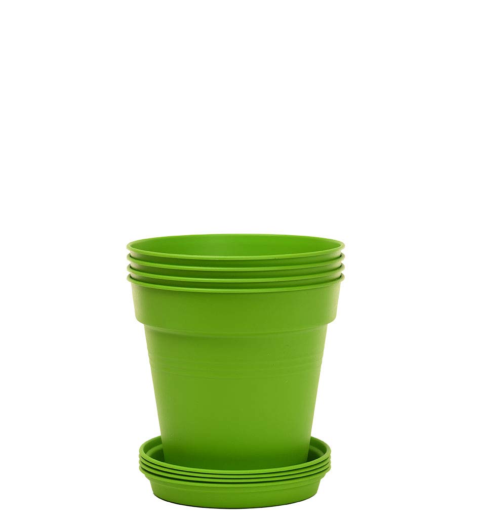 Mintra Garden Pots, 4 Pack Bulk Plastic Plant Pots with Drainage Tray, Round Indoor & Outdoor Decorative Planters with Drain Holes for Flowers, Herbs & Plants, 19cm Diameter – Fuchsia, 7.5in Wide