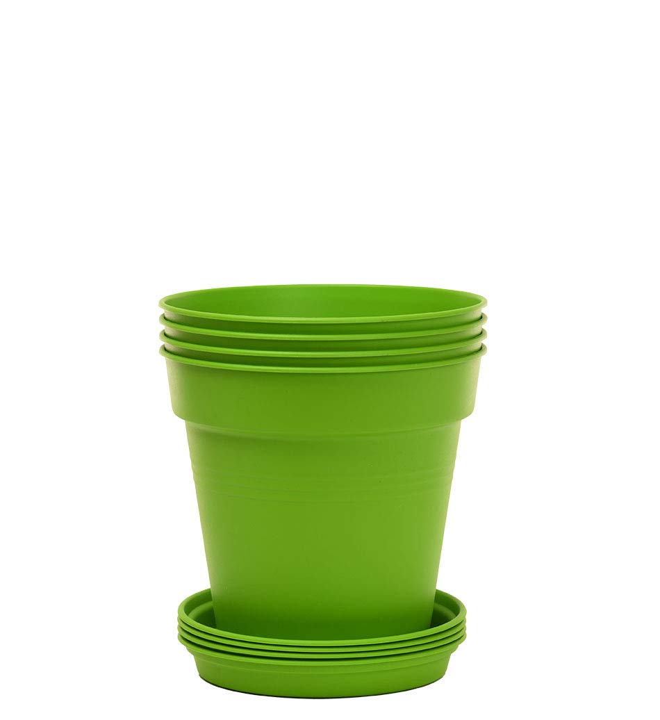 Mintra Garden Pots, 4 Pack Bulk Plastic Plant Pots with Drainage Tray, Round Indoor & Outdoor Decorative Planters with Drain Holes for Flowers, Herbs & Plants, 19cm Diameter – Fuchsia, 7.5in Wide