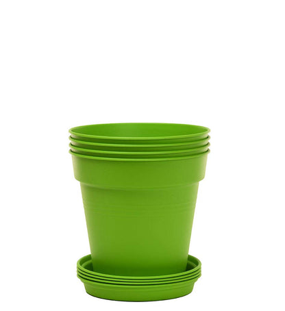 Mintra Garden Pots, 4 Pack Bulk Plastic Plant Pots with Drainage Tray, Round Indoor & Outdoor Decorative Planters with Drain Holes for Flowers, Herbs & Plants, 19cm Diameter – Fuchsia, 7.5in Wide