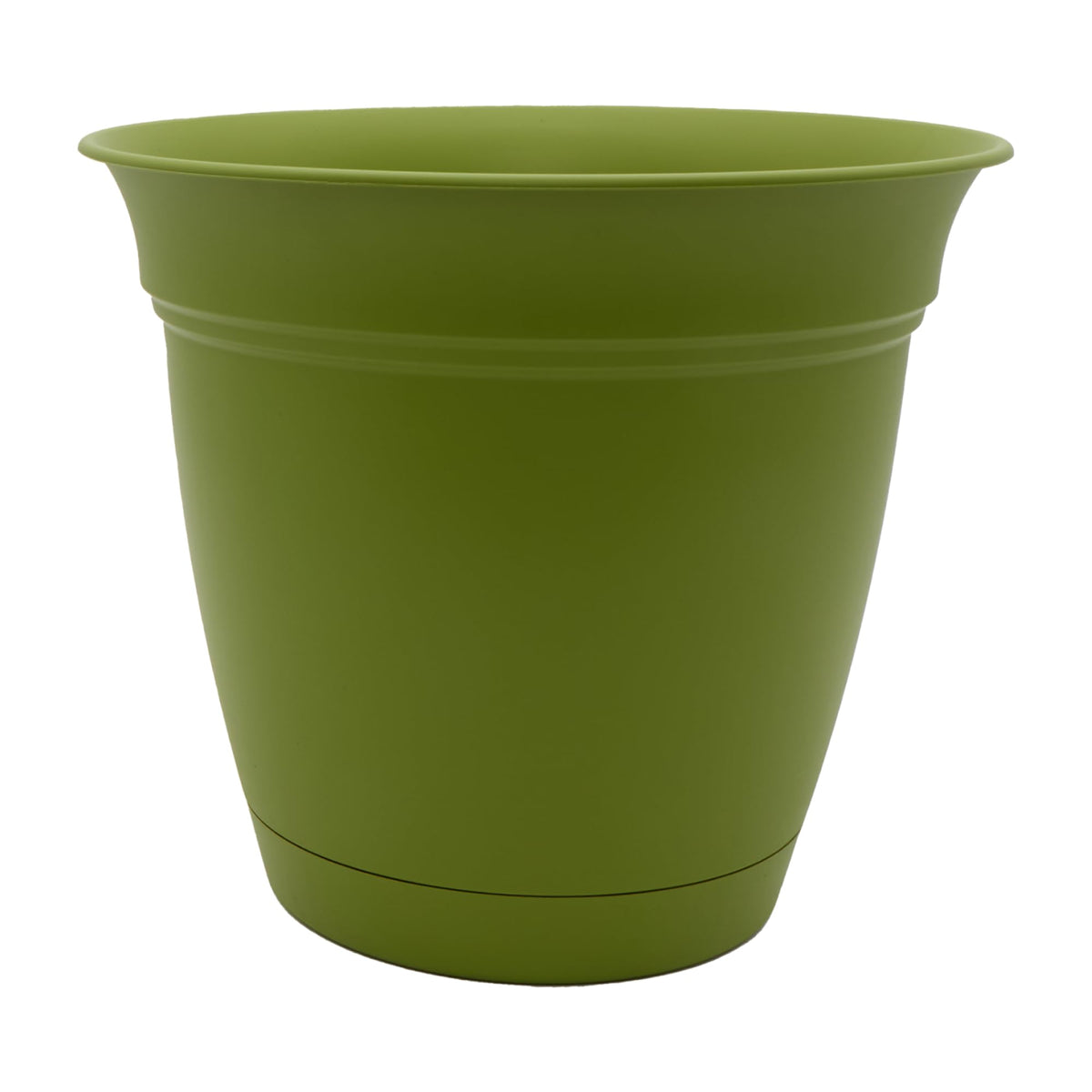 The HC Companies Eclipse Round Planter with Saucer - Outdoor & Indoor Plant Pot with Drainage Holes - Lightweight, UV-Resistant Plastic Pots for Plants, Flowers & Herbs (16" Warm Gray, Pack of 1)
