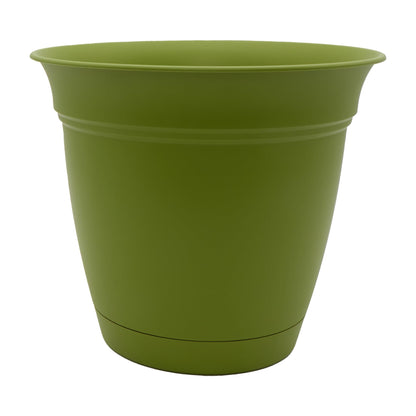 The HC Companies Eclipse Round Planter with Saucer - Outdoor & Indoor Plant Pot with Drainage Holes - Lightweight, UV-Resistant Plastic Pots for Plants, Flowers & Herbs (16" Warm Gray, Pack of 1)