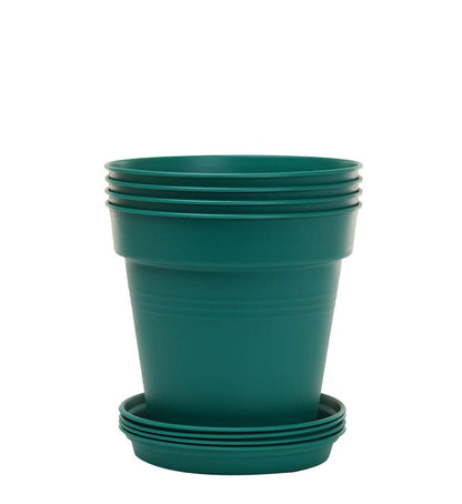 Mintra Garden Pots, 4 Pack Bulk Plastic Plant Pots with Drainage Tray, Round Indoor & Outdoor Decorative Planters with Drain Holes for Flowers, Herbs & Plants, 19cm Diameter – Fuchsia, 7.5in Wide