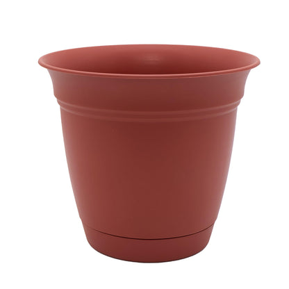 The HC Companies Eclipse Round Planter with Saucer - Outdoor & Indoor Plant Pot with Drainage Holes - Lightweight, UV-Resistant Plastic Pots for Plants, Flowers & Herbs (16" Warm Gray, Pack of 1)
