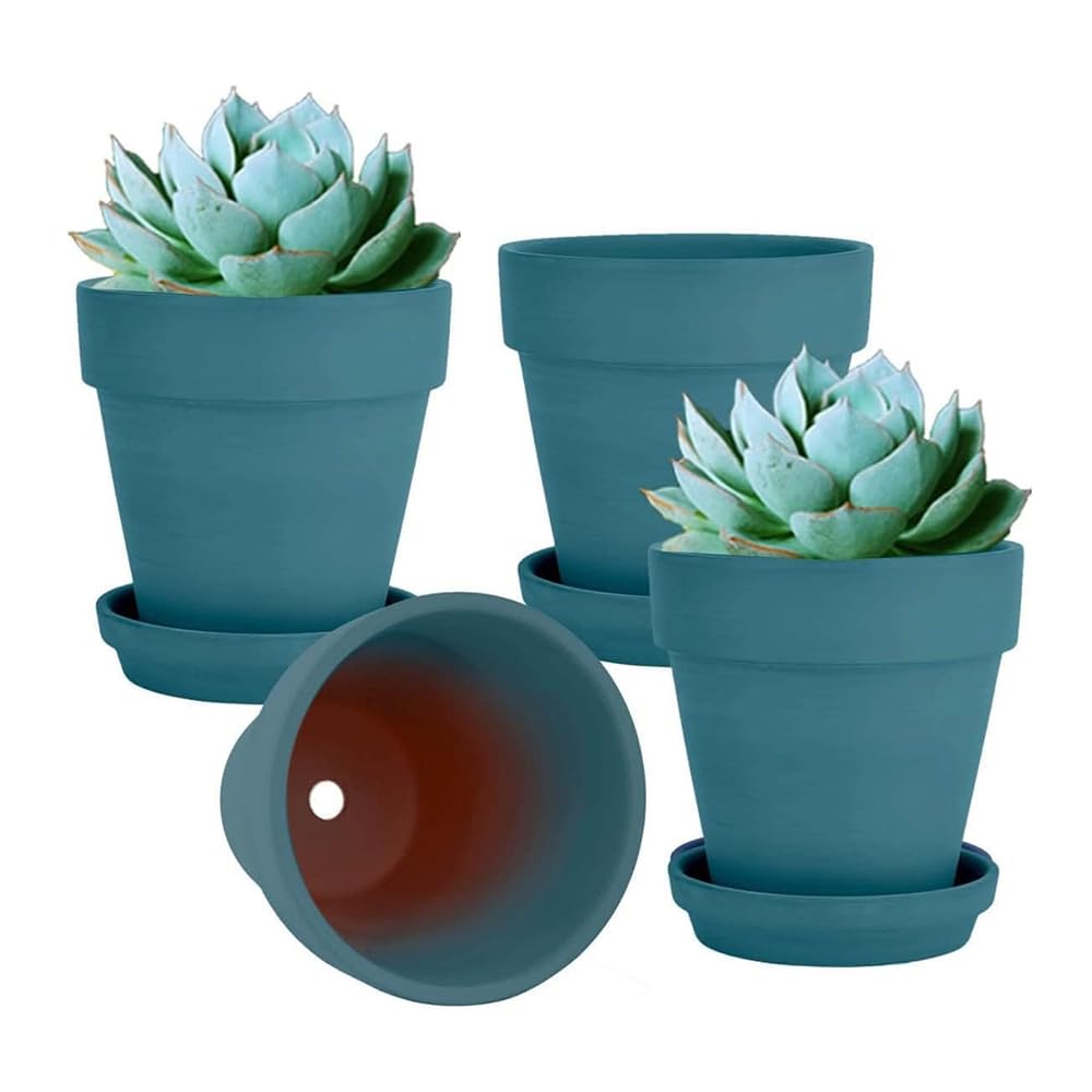 vensovo 6 Inch Terracotta & Clay Pots for Plant with Saucer, 4 Pack