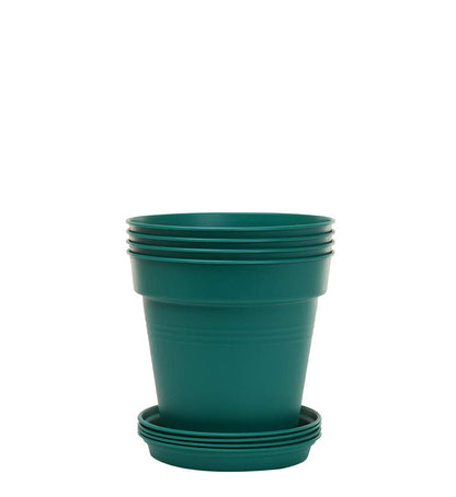 Mintra Garden Pots, 4 Pack Bulk Plastic Plant Pots with Drainage Tray, Round Indoor & Outdoor Decorative Planters with Drain Holes for Flowers, Herbs & Plants, 19cm Diameter – Fuchsia, 7.5in Wide