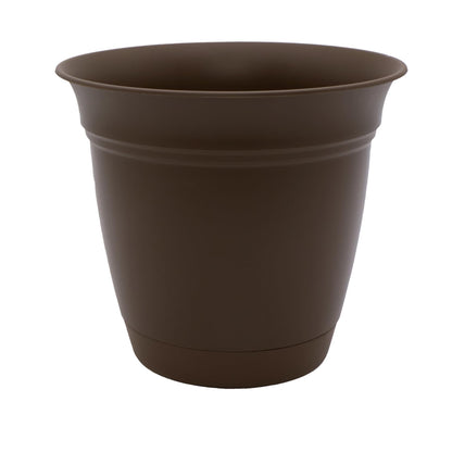 The HC Companies Eclipse Round Planter with Saucer - Outdoor & Indoor Plant Pot with Drainage Holes - Lightweight, UV-Resistant Plastic Pots for Plants, Flowers & Herbs (16" Warm Gray, Pack of 1)