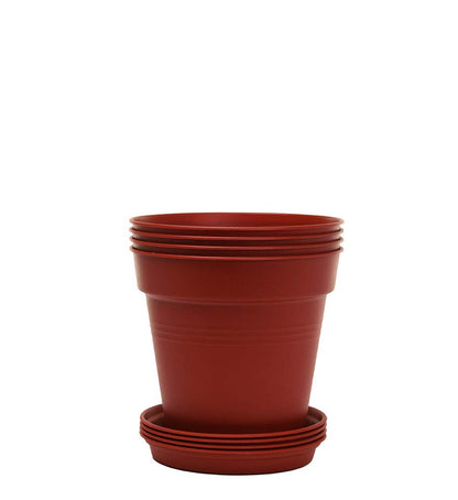 Mintra Garden Pots, 4 Pack Bulk Plastic Plant Pots with Drainage Tray, Round Indoor & Outdoor Decorative Planters with Drain Holes for Flowers, Herbs & Plants, 19cm Diameter – Fuchsia, 7.5in Wide