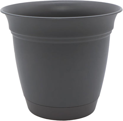 The HC Companies Eclipse Round Planter with Saucer - Outdoor & Indoor Plant Pot with Drainage Holes - Lightweight, UV-Resistant Plastic Pots for Plants, Flowers & Herbs (16" Warm Gray, Pack of 1)
