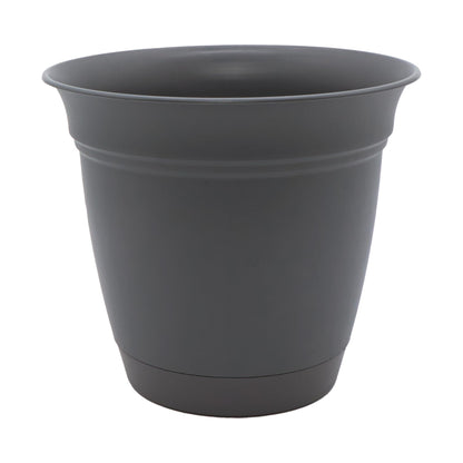 The HC Companies Eclipse Round Planter with Saucer - Outdoor & Indoor Plant Pot with Drainage Holes - Lightweight, UV-Resistant Plastic Pots for Plants, Flowers & Herbs (16" Warm Gray, Pack of 1)