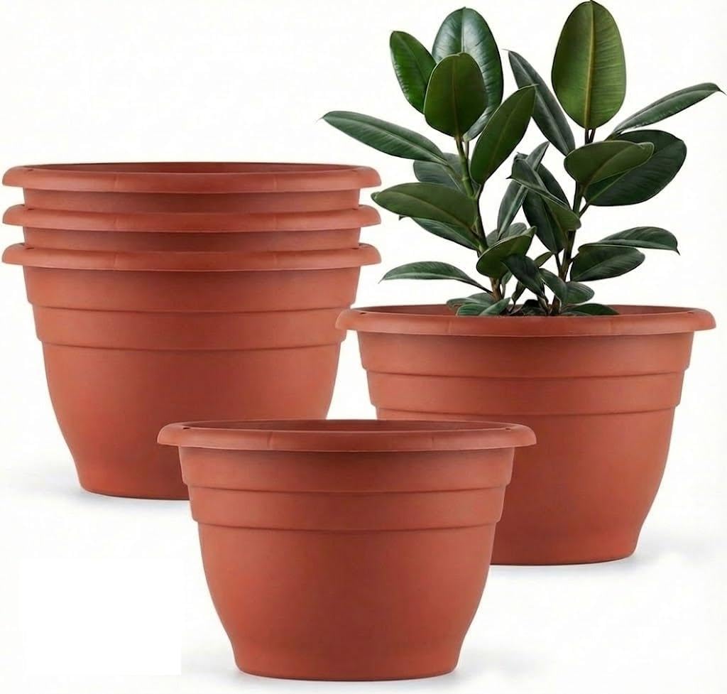 RooTrimmer 5 Pack 10 Inch Plant Pots for Indoor Outdoor,Plastic Floor Planters with Drainage Holes,Lightweight Flower Pots for Home,Patio & Garden(Grey)