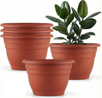 RooTrimmer 5 Pack 10 Inch Plant Pots for Indoor Outdoor,Plastic Floor Planters with Drainage Holes,Lightweight Flower Pots for Home,Patio & Garden(Grey)