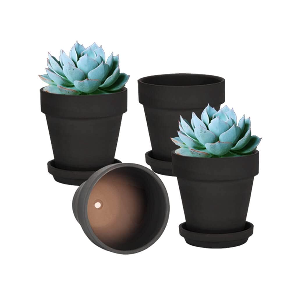 vensovo 6 Inch Terracotta & Clay Pots for Plant with Saucer, 4 Pack