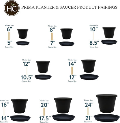 The HC Companies 16 Inch Round Prima Planter - Plastic Plant Pot with Rolled Rim for Indoor Outdoor Plants Flowers Herbs, Black