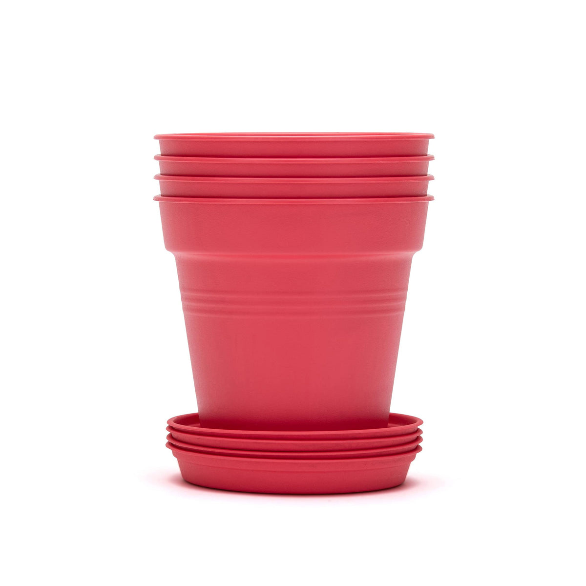 Mintra Garden Pots, 4 Pack Bulk Plastic Plant Pots with Drainage Tray, Round Indoor & Outdoor Decorative Planters with Drain Holes for Flowers, Herbs & Plants, 19cm Diameter – Fuchsia, 7.5in Wide