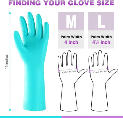 Elgood Reusable Dishwashing Cleaning Gloves with Latex free, Cotton lining,Kitchen Gloves 2 Pairs,Purple+blue Medium
