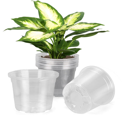 6/8/10 Inch Clear Nursery Pots with Drainage, Plastic Pots for Plants