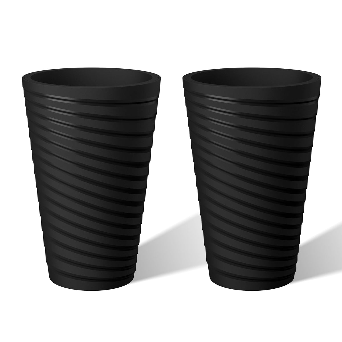 Kante Set of 2 Black Plastic Round Planters 13" Tall Home & Outdoor