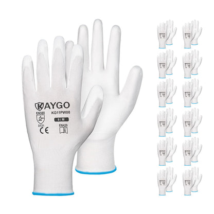 KAYGO Safety Work Gloves for Men Women, PU Coated Palm & Fingers, KG11P