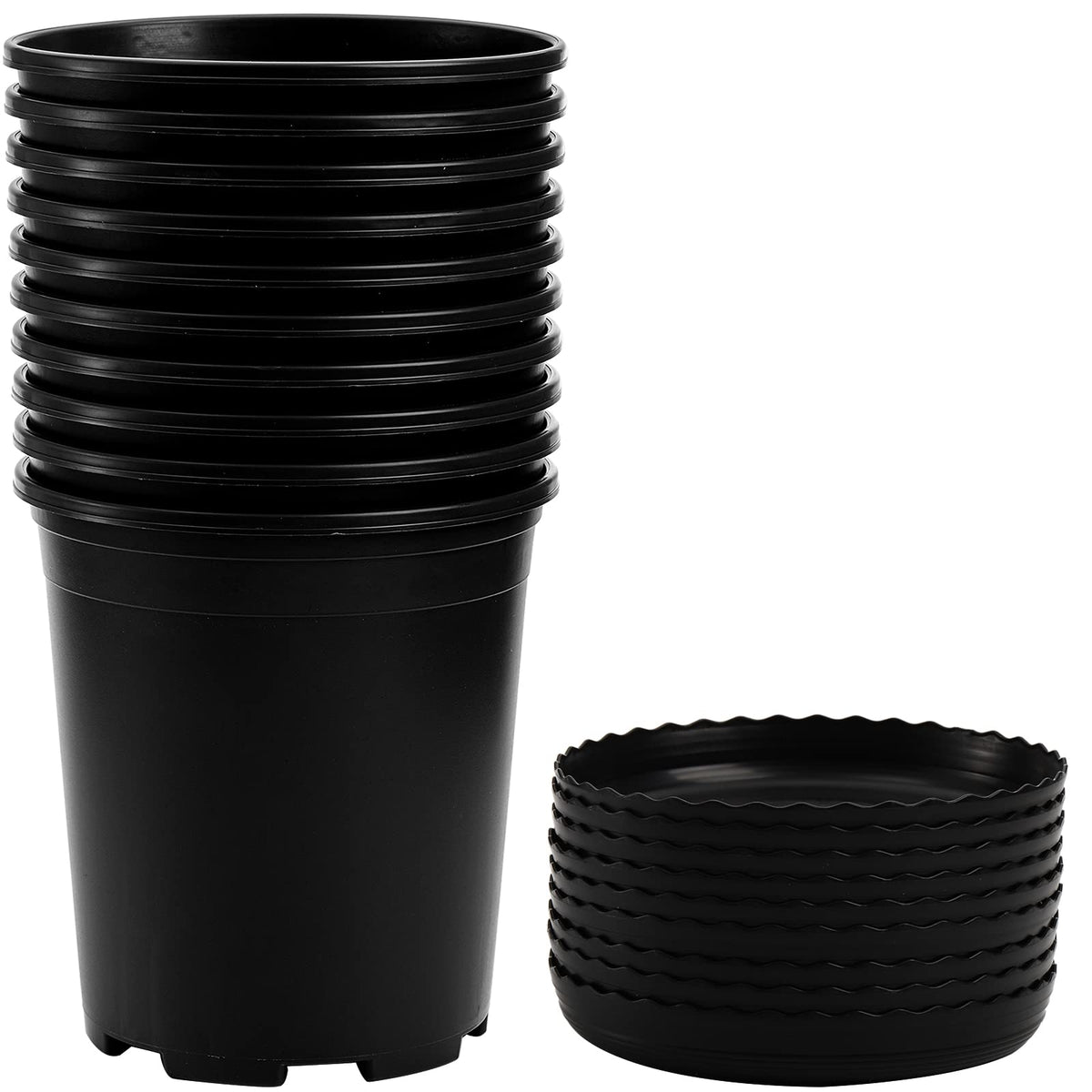 Fasmov 10PCS 1 Gallon Durable Nursery Pot Garden Flower Pots Nursery Plant Container Kit with 10 Pcs Matching Pallets