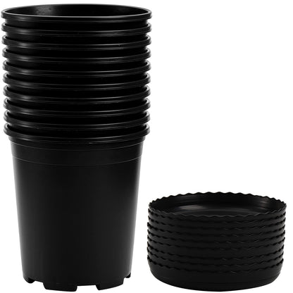 Fasmov 10PCS 1 Gallon Durable Nursery Pot Garden Flower Pots Nursery Plant Container Kit with 10 Pcs Matching Pallets
