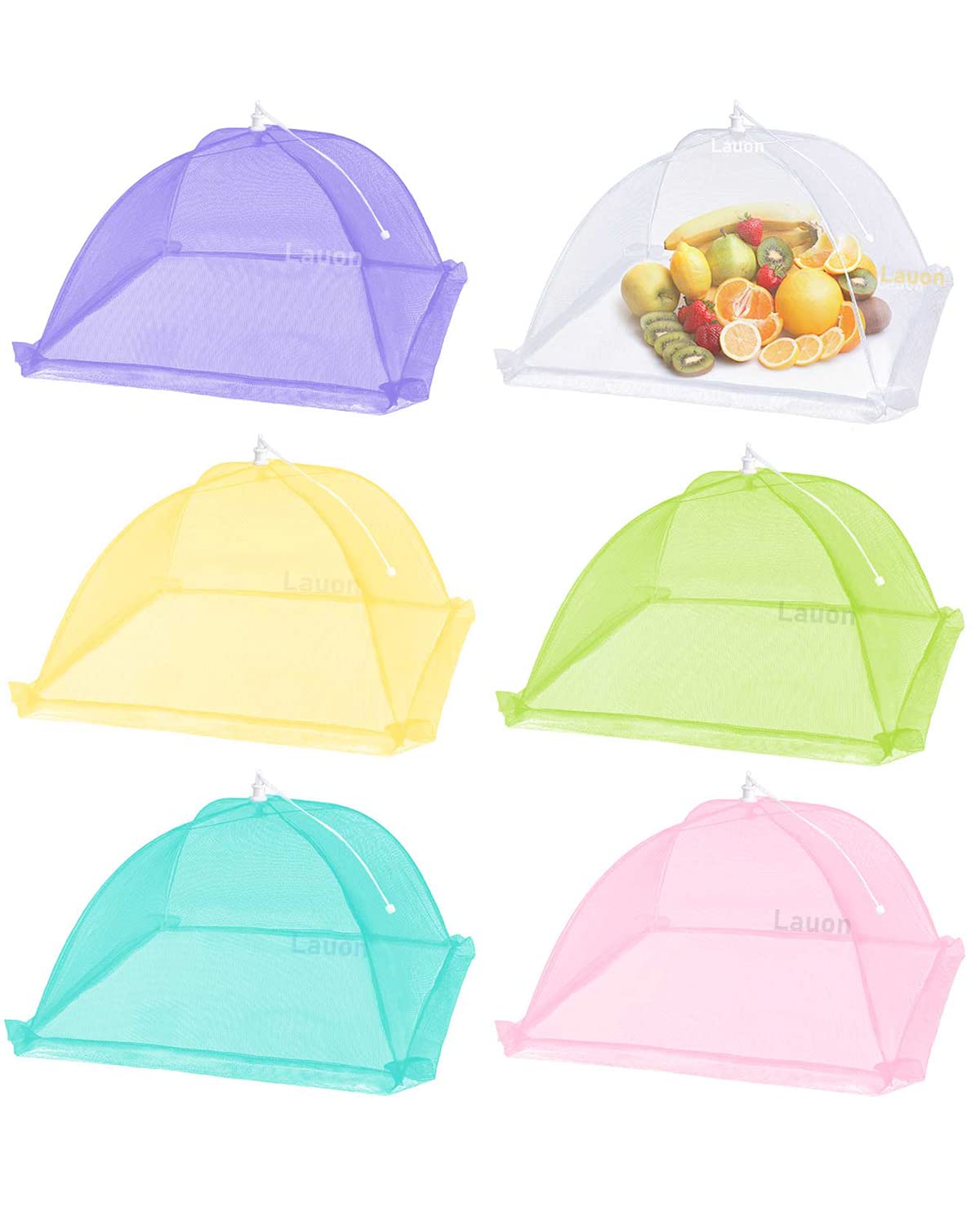 Large Food Cover,6 Pack Mesh Food Tent,17"x17",White Nylon Covers,Pop-Up Umbrella Screen Tents,Patio Net for Outdoor Camping, Picnics, Parties,BBQ,Collapsible and Reusable