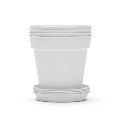 Mintra Garden Pots, 4 Pack Bulk Plastic Plant Pots with Drainage Tray, Round Indoor & Outdoor Decorative Planters with Drain Holes for Flowers, Herbs & Plants, 19cm Diameter – Fuchsia, 7.5in Wide