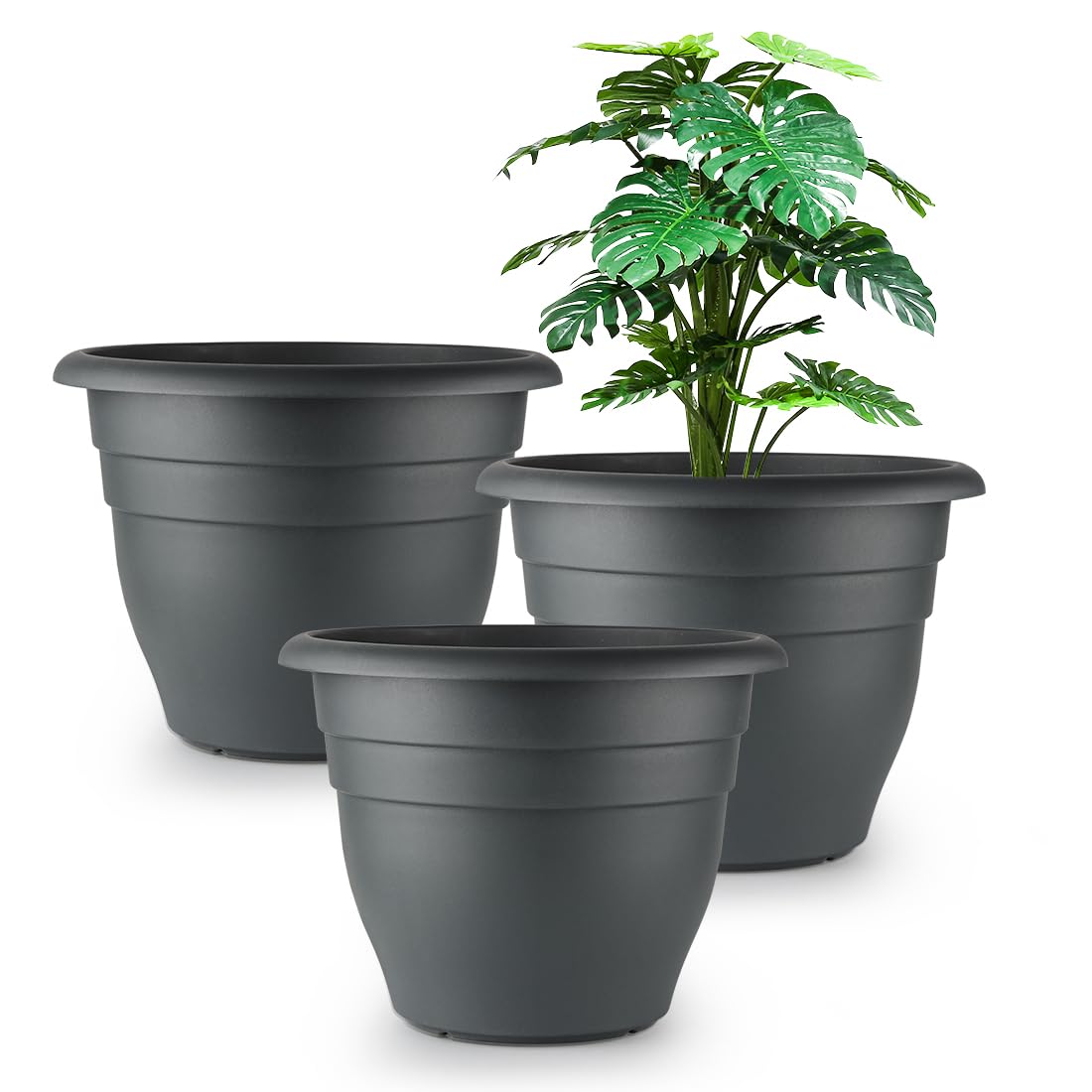 RooTrimmer 5 Pack 10 Inch Plant Pots for Indoor Outdoor,Plastic Floor Planters with Drainage Holes,Lightweight Flower Pots for Home,Patio & Garden(Grey)