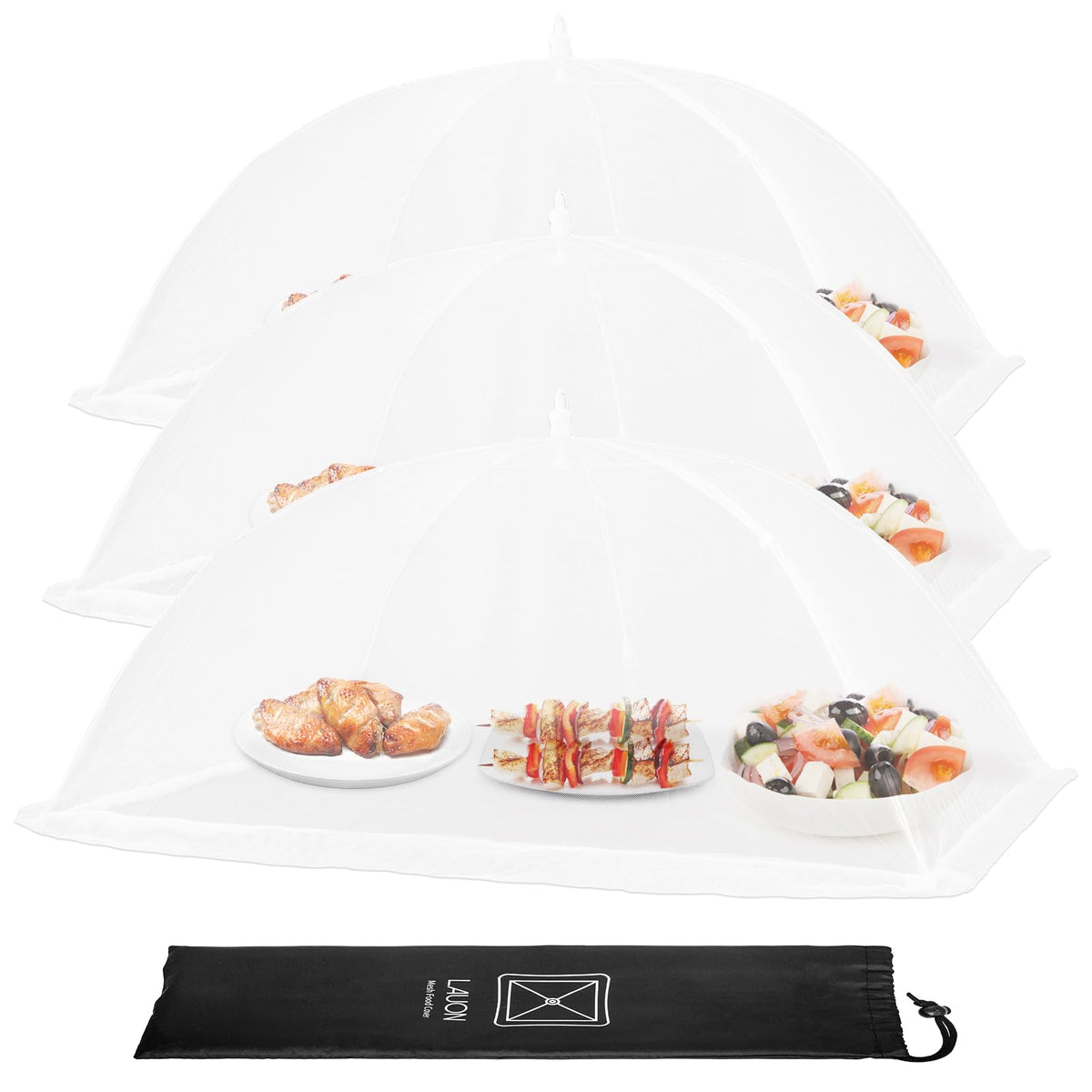 Large Food Cover,6 Pack Mesh Food Tent,17"x17",White Nylon Covers,Pop-Up Umbrella Screen Tents,Patio Net for Outdoor Camping, Picnics, Parties,BBQ,Collapsible and Reusable