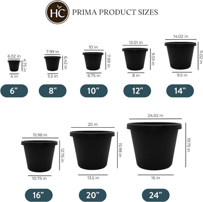 The HC Companies 16 Inch Round Prima Planter - Plastic Plant Pot with Rolled Rim for Indoor Outdoor Plants Flowers Herbs, Black