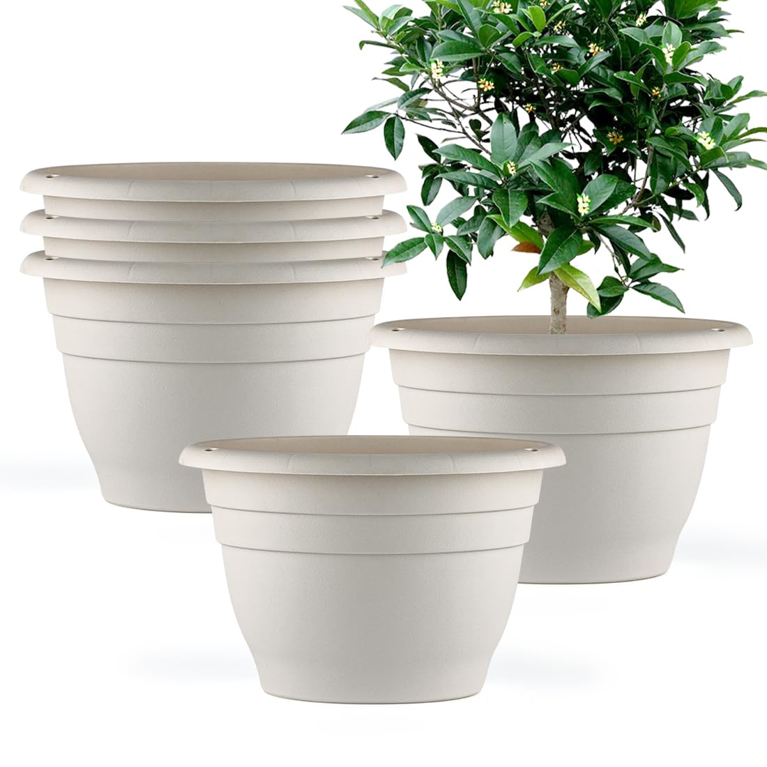 RooTrimmer 5 Pack 10 Inch Plant Pots Lightweight Planters with Drainage Holes,Durable Indoor & Outdoor Flower Pots for Garden,Patio & Home Decor(Pottery Red)