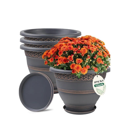 Usocik 10 Inch Plant Pots, 4 Pack, Copper Plaid