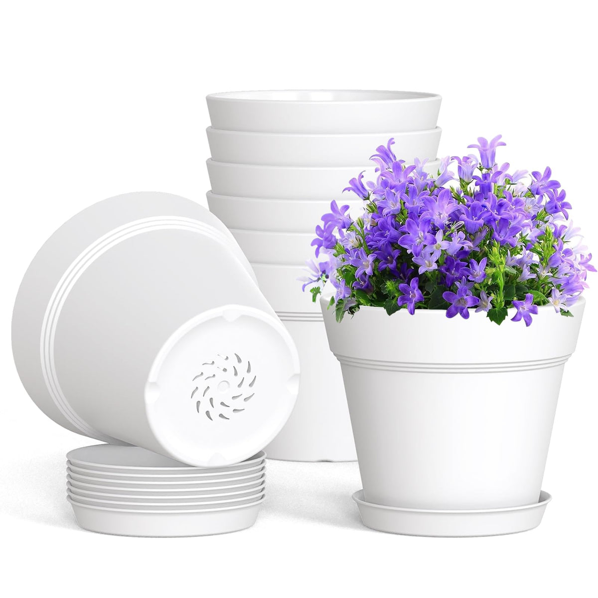 WSMKSZ 4 Inch Plastic Plant Pots with Drainage Holes and Trays – 8 Pack Small Nursery Pots for Indoor & Outdoor House Plants and Flowers, Seedling Starter Planters, Terracotta