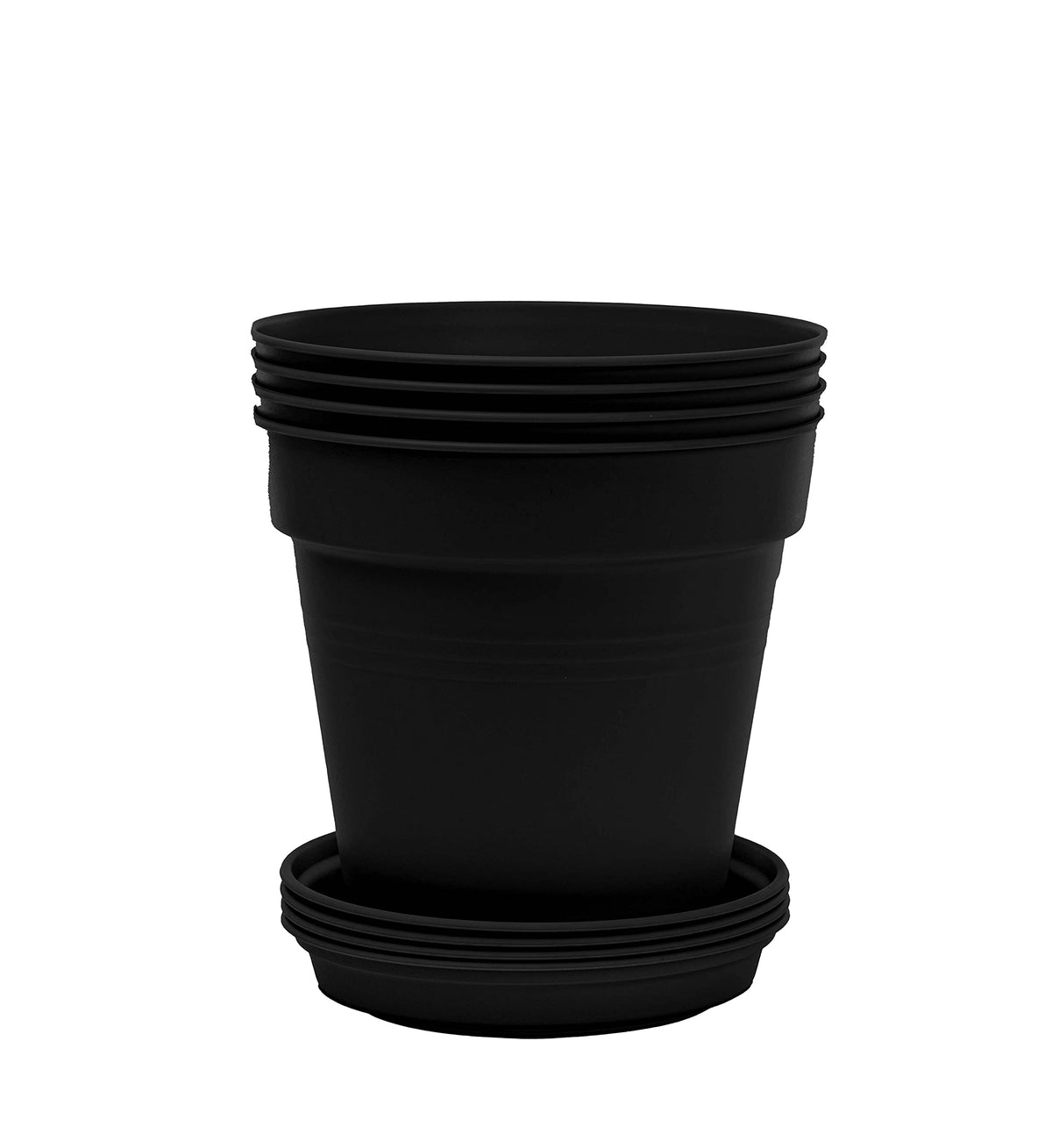 Mintra Garden Pots, 4 Pack Bulk Plastic Plant Pots with Drainage Tray, Round Indoor & Outdoor Decorative Planters with Drain Holes for Flowers, Herbs & Plants, 19cm Diameter – Fuchsia, 7.5in Wide