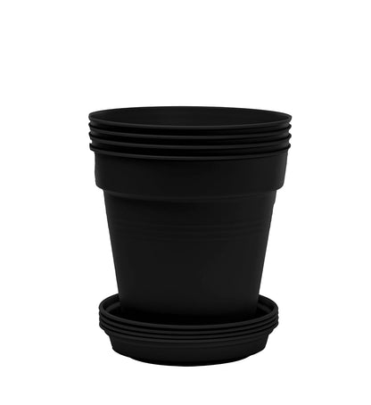 Mintra Garden Pots, 4 Pack Bulk Plastic Plant Pots with Drainage Tray, Round Indoor & Outdoor Decorative Planters with Drain Holes for Flowers, Herbs & Plants, 19cm Diameter – Fuchsia, 7.5in Wide