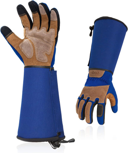 Vgo... Men's Extra-Long Leather Gardening Gloves, Gauntlet with Adjustable Cuff, Puncture & Thorn Proof, Touchscreen (CA9659)