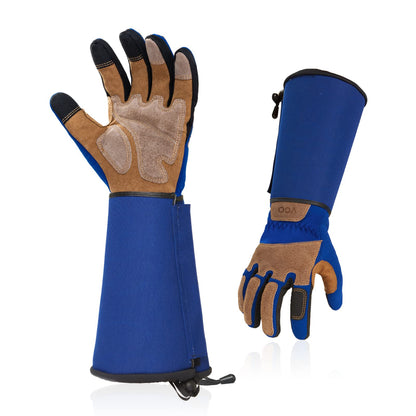 Vgo... Men's Extra-Long Leather Gardening Gloves, Gauntlet with Adjustable Cuff, Puncture & Thorn Proof, Touchscreen (CA9659)