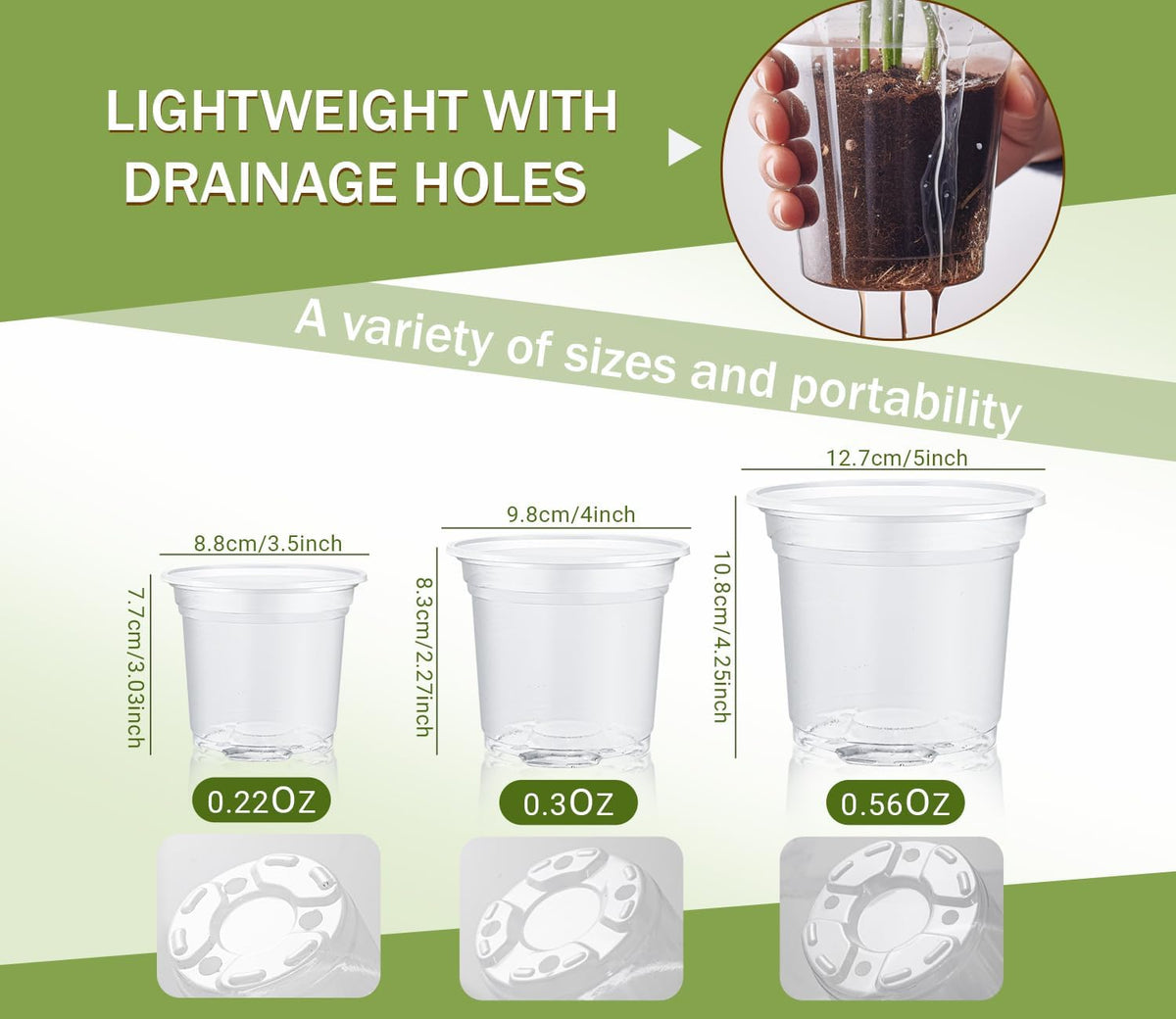 30 Pack Clear Nursery Plant Pots, 3.5/4/5 In with Drainage Holes, 20 Labels