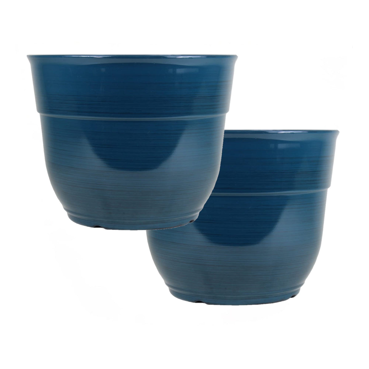 Garden Elements Indoor/Outdoor Glazed Brushed Happy Plastic Planter, Large, Dark Blue, 15"