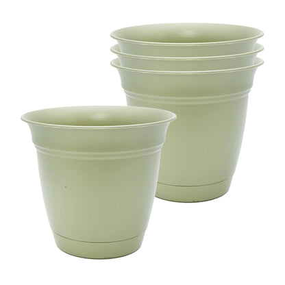 The HC Companies Eclipse Round Planter with Saucer - Outdoor & Indoor Plant Pot with Drainage Holes - Lightweight, UV-Resistant Plastic Pots for Plants, Flowers & Herbs (16" Warm Gray, Pack of 1)