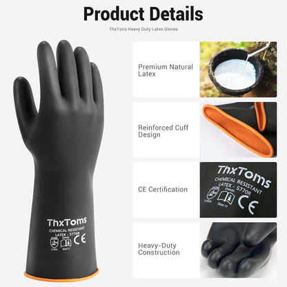 ThxToms Chemical Resistant Gloves, 28 Mil Heavy Duty Latex, 14 Inch, 1 Pair