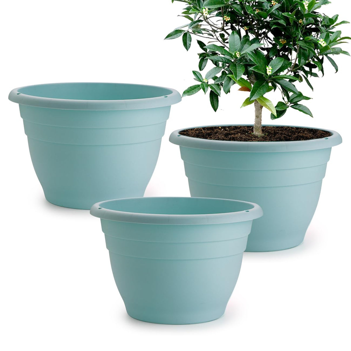 RooTrimmer 5 Pack 10 Inch Plant Pots for Indoor Outdoor,Plastic Floor Planters with Drainage Holes,Lightweight Flower Pots for Home,Patio & Garden(Grey)