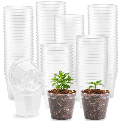 9 Pack 8/7/6 Inch Clear Nursery Pots for Plants with Saucer, Transparent Plastic Plant Pots with Drainage Holes, Sturdy Seedling Starter Pot, Garden Planter Pot for Succulents Flowers Herb Vegetables