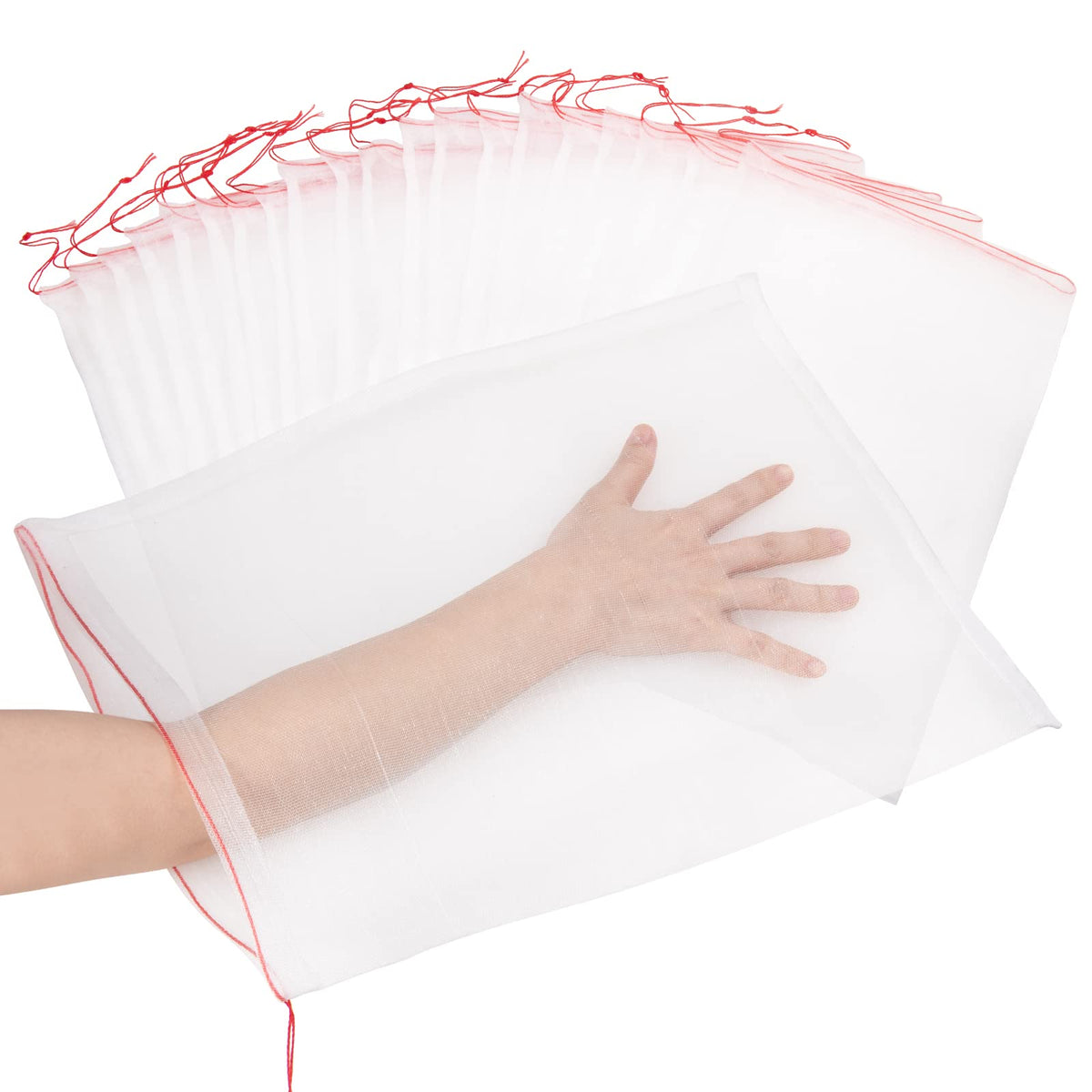 Kikhope 10 Pcs Garden Mesh Netting - 29"x21" Insect Bird Netting Pest Barrier Bags with Drawstring -Plant Fruit Protection Bag for Fruit Trees & Tomato Plants, Blocks Birds, Squirrels & Insects