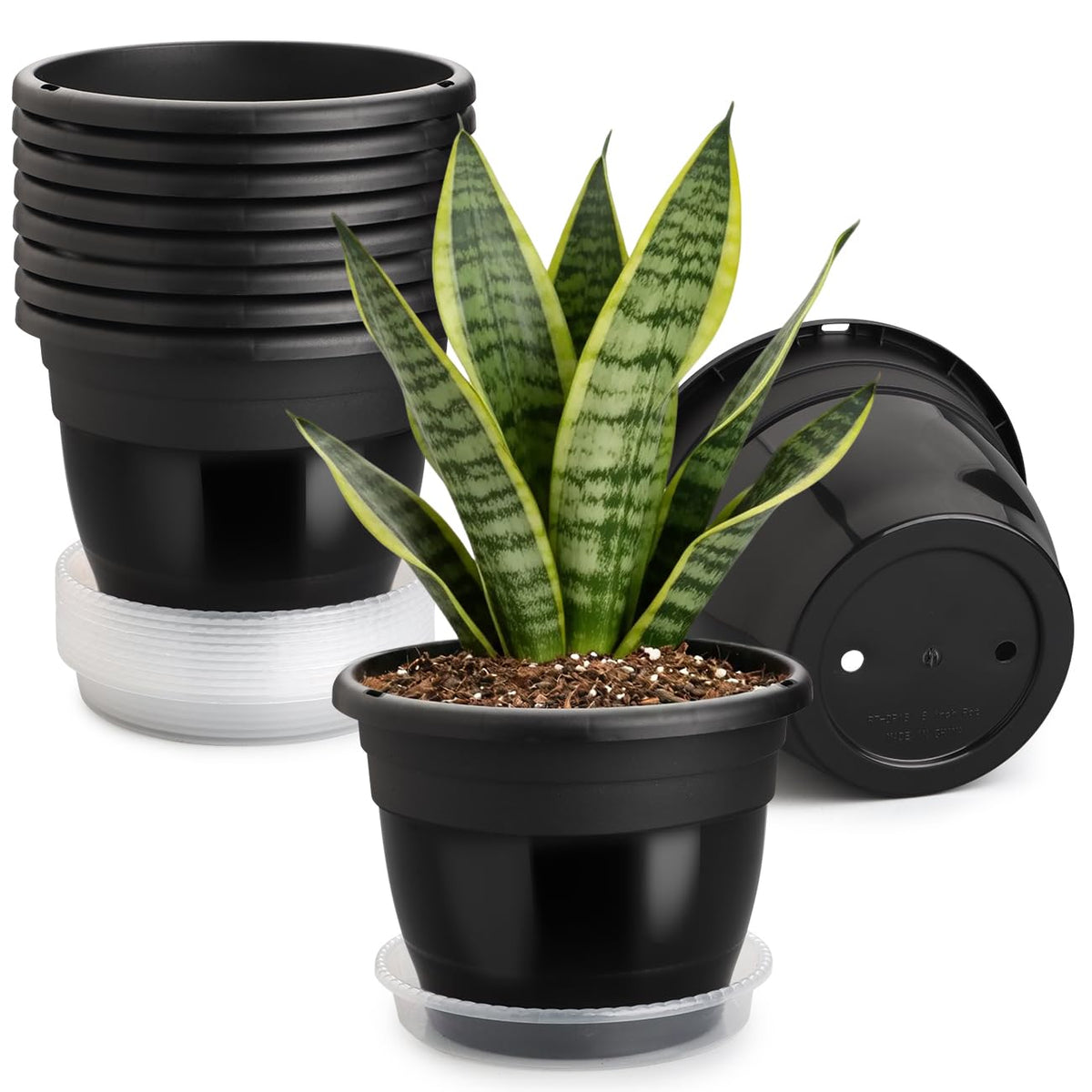 RooTrimmer 5 Pack 10 Inch Plant Pots for Indoor Outdoor,Plastic Floor Planters with Drainage Holes,Lightweight Flower Pots for Home,Patio & Garden(Grey)