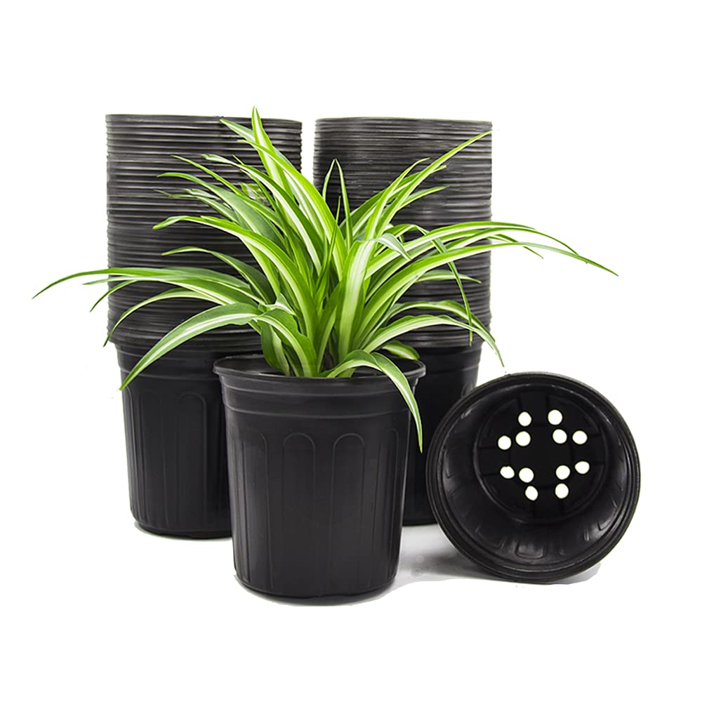 HECTOLIFE 50-Pack 1 Gallon Black Flexible Flower Plant Nursery Pots