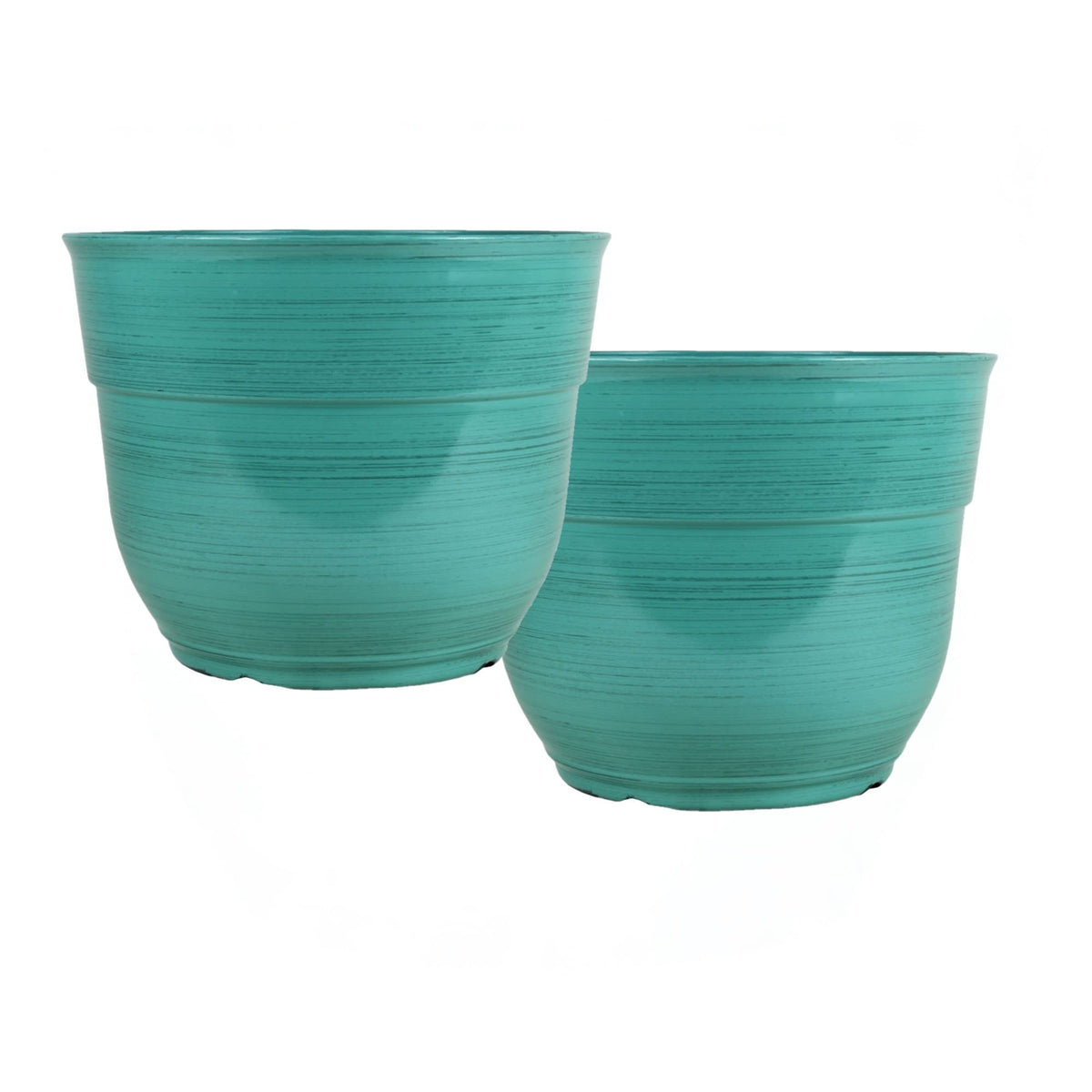 Garden Elements Indoor/Outdoor Glazed Brushed Happy Plastic Planter, Large, Dark Blue, 15"