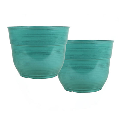 Garden Elements Indoor/Outdoor Glazed Brushed Happy Plastic Planter, Large, Dark Blue, 15"
